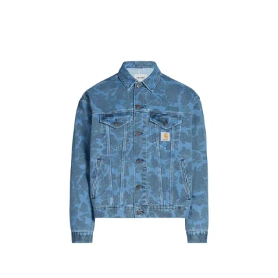 Carhartt Work In Progress Duck Camo Print Organic Cotton Denim Trucker Jacket In Blue