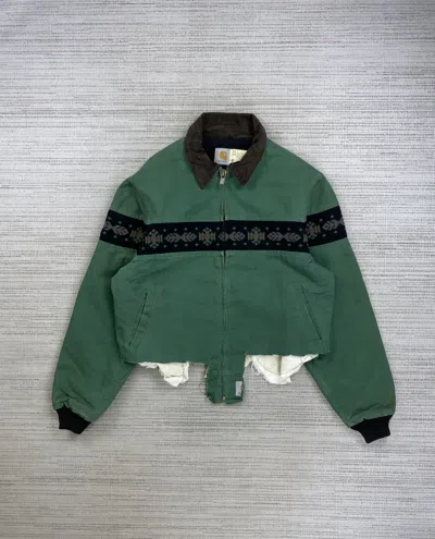 Pre-owned Carhartt Vintage  Aztec Navajo Rugged Damage Cropped Jacket In Green