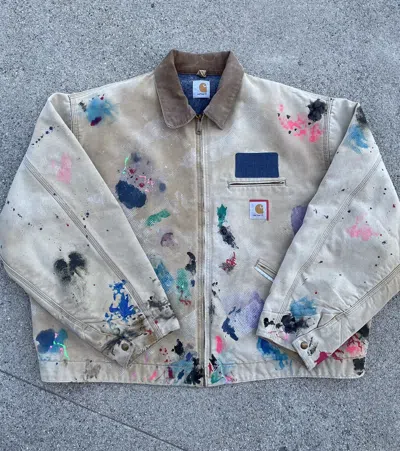Pre-owned Carhartt Vintage  Detroit Jacket Custom Distressed Sun Fade In Sand