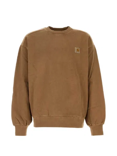 Carhartt Wip Crewneck Cotton Sweatshirt With Contrast Logo In Neutral