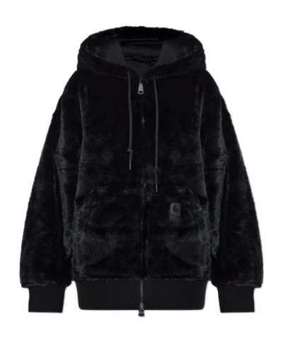 Carhartt Ip Womens Black Active Hooded Relaxed-fit Faux-fur Jacket