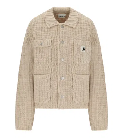 Carhartt Ribbed Knit Cardigan With Shirt Collar And Front Pockets In Multi