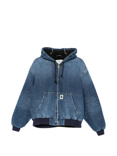 Carhartt W' Og Hooded Zip-up Denim Jacket In Blue