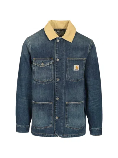 Carhartt Denim Warren Chore Jacket Contrast Collar In Blue