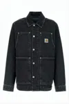 Carhartt Washed Black Organic Cotton Denim Jacket With Boxy Silhouette In Black