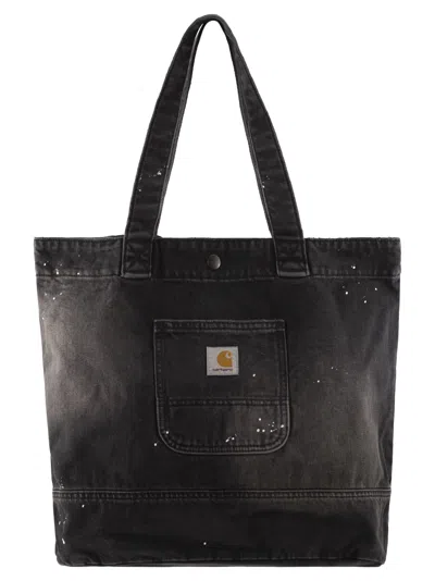 Carhartt Washed Denim Tote Bag With Paint Splatter Detail In Black