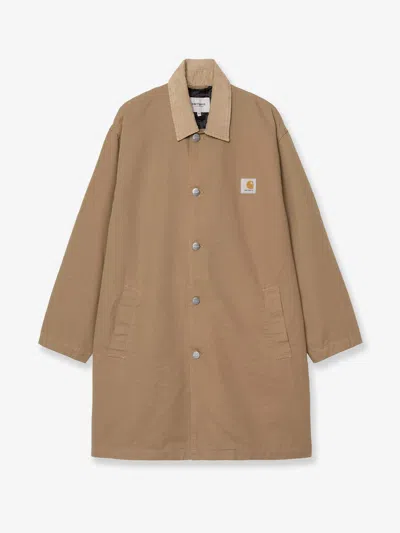 Carhartt Webster Coat Cotton Long Jacket In Brown