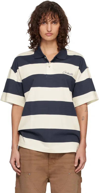 Carhartt White & Blue Short Sleeve Delray Stripe Polo In Multi