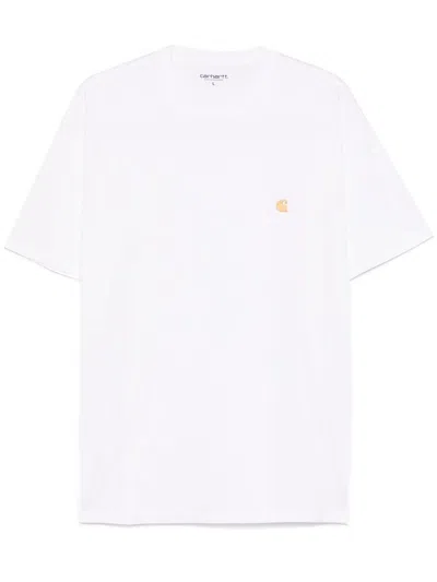 CARHARTT WHITE COTTON CREW-NECK  'CHASE' T-SHIRT WITH LOGO