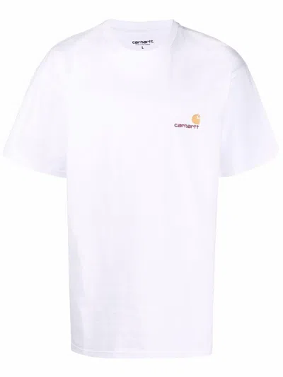 CARHARTT WHITE COTTON CREW NECK T-SHIRT WITH LOGO CARHARTT WIP