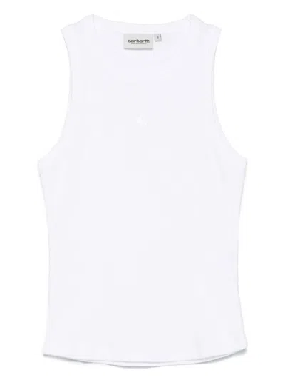 Carhartt Philips Ribbed Knit Logo Tank Top In White