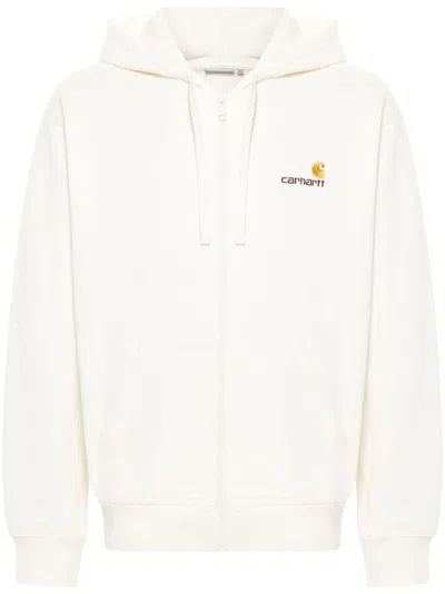 Carhartt White Cotton Sweatshirt With Zip In Beige