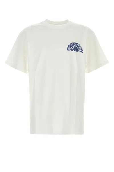 Carhartt White Cotton T-shirt In Whiteblueiris