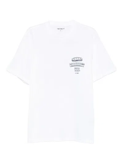 CARHARTT WHITE CREW-NECK COTTON T-SHIRT WITH PRINT