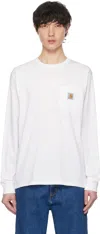 Carhartt White Long Sleeve Pocket T-shirt In 02xx White