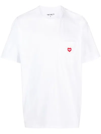 Carhartt White T-shirt In Cotton With Pocket And Logo Heart
