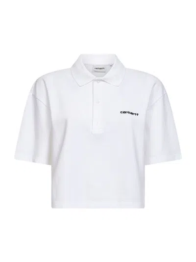 Carhartt White W' S/s  Script Cropped Polo Shirt