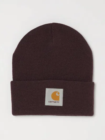 Carhartt Wip Acrylic Beanie Hat With Cuffed Brim And Embroidered Logo In Brown