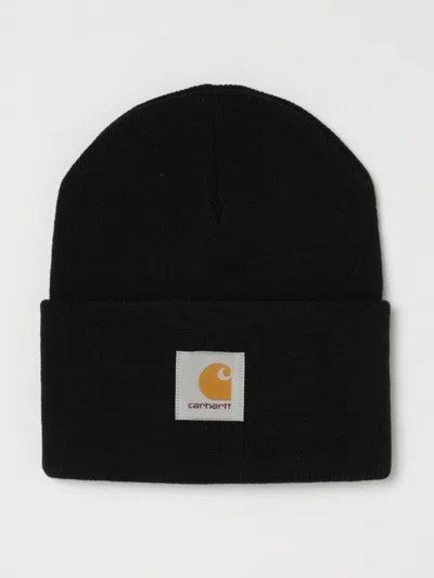 Carhartt Wip Acrylic Beanie Hat With Embroidered Logo And Turn-up In Black