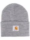 Carhartt Mens Grey Heather Acrylic Watch Brand-patch Beanie Hat In Gray