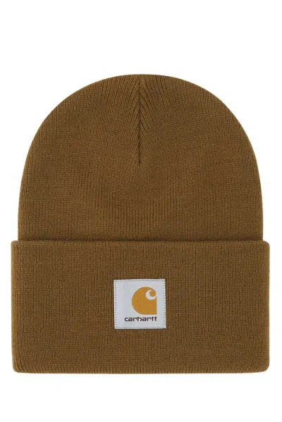 Carhartt Wip-inspired Biscuit Acrylic Beanie Hat In Brown