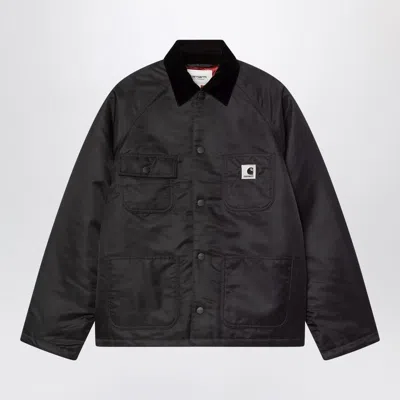 Carhartt Wip Alumni Chore Coat Jacket In Black Nylon In Blue