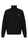Carhartt American Script Cotton-blend Jersey Half-zip Sweatshirt In Black