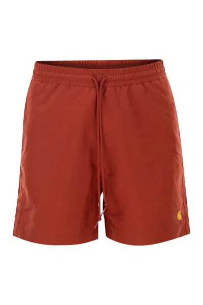 Carhartt Wip Beach Shorts With Logo In Red