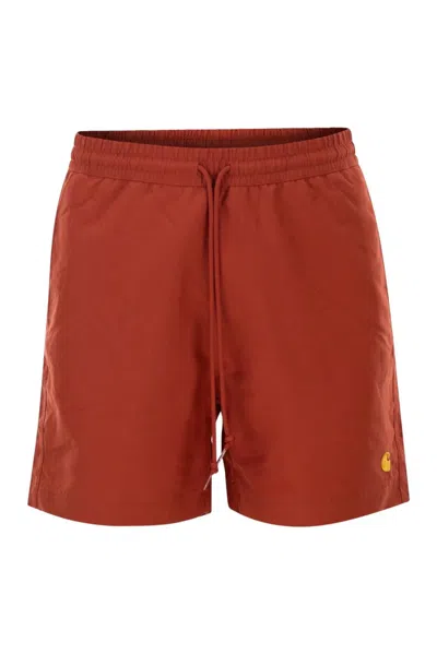 Carhartt Wip Beach Shorts With Logo In Red