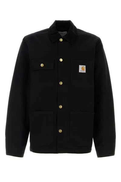 Carhartt Ribbed Collar Cotton Michigan Coat In Black