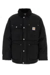 Carhartt Long Quilted Nylon Jacket Front Pockets In Black