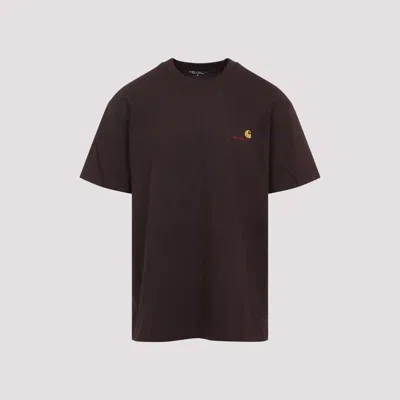 Carhartt S/s American Script Embroidered T-shirt In Brown