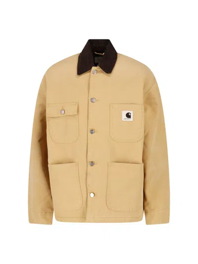 Carhartt Wip Canvas Chore Jacket With Corduroy Collar In Neutral