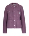Carhartt Chunky Knit Cardigan With Four Pockets And Button Closure In Purple