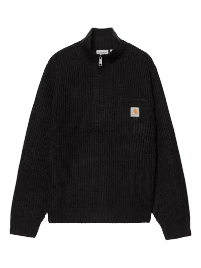 Carhartt Rib-knit Half-zip High Neck Jumper In Brown