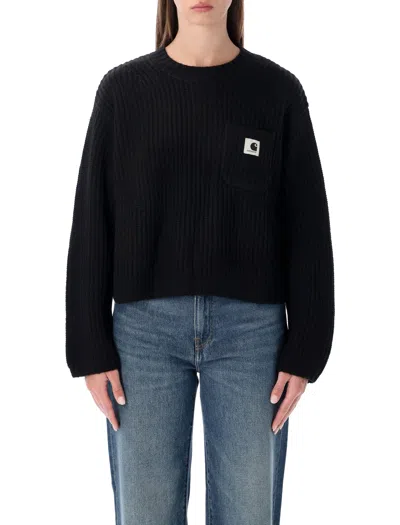 Carhartt Wip Mira Logo Patch Crewneck Jumper In Black