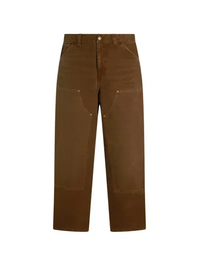Carhartt Wip Carpenter-style Cotton Trousers For Men In Brown