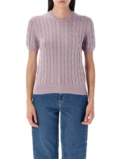 Carhartt Cable Knit Crew Neck Short Sleeve Sweater In Purple