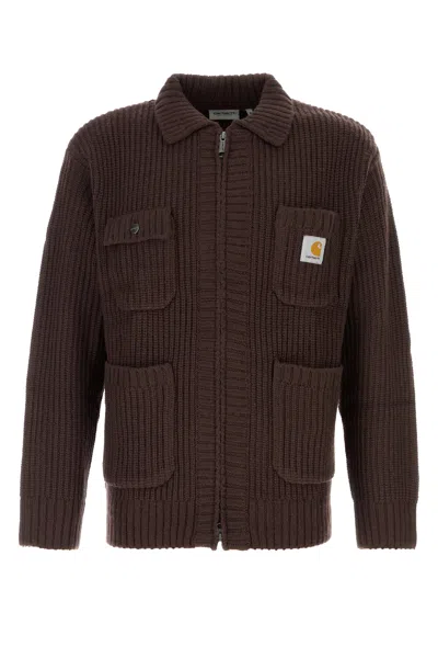 Carhartt Ip Mens Chore Logo-patch Knitted Wool-blend Cardigan Palisander In Brown