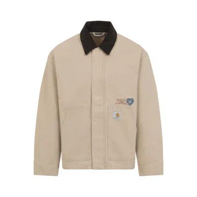 Carhartt Wip Classic Workwear Jacket With Bold Graphic Print In Neutral