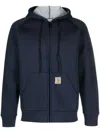 Carhartt Hooded Jacket In Heavy Cotton-polyester Blend With Square Label In Blue