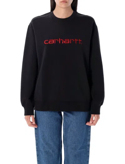 Carhartt Wip Cotton Blend Long Sleeve Tee For Women - Regular Fit In Black Scarlet