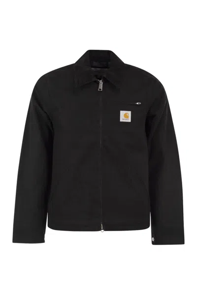 Carhartt Wip Cotton Canvas Jacket With Padding And Corduroy Collar In Black