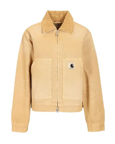 Carhartt Wip Cotton Canvas Zip Jacket In Brown