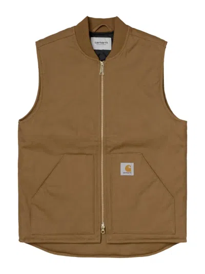 Carhartt Wip Dearborn Canvas Workwear Logo Zip Vest In Multi