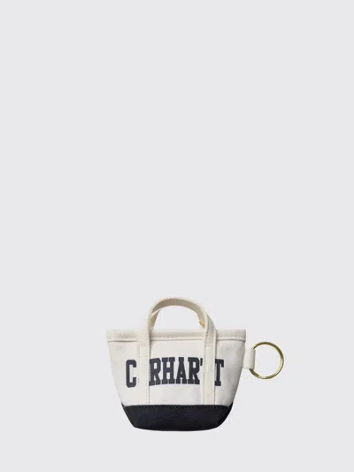 Carhartt Wip Dearborn Cotton Canvas Keychain With Printed Logo In White