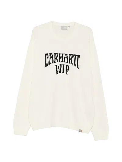 Carhartt Wip Deck Crewneck Sweater With Inlaid Logo In White