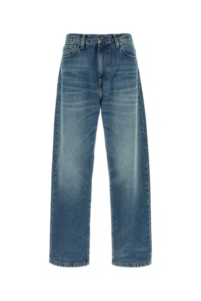 Carhartt Wide-fit Tapered Denim Pants With Five-pocket Design In Blue