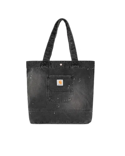 Carhartt Wip Destroy-wash Denim With Paint Splatters Tote Bag In Black