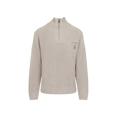 Carhartt Half-zip Knitted Pullover With Ribbed Texture In Neutral